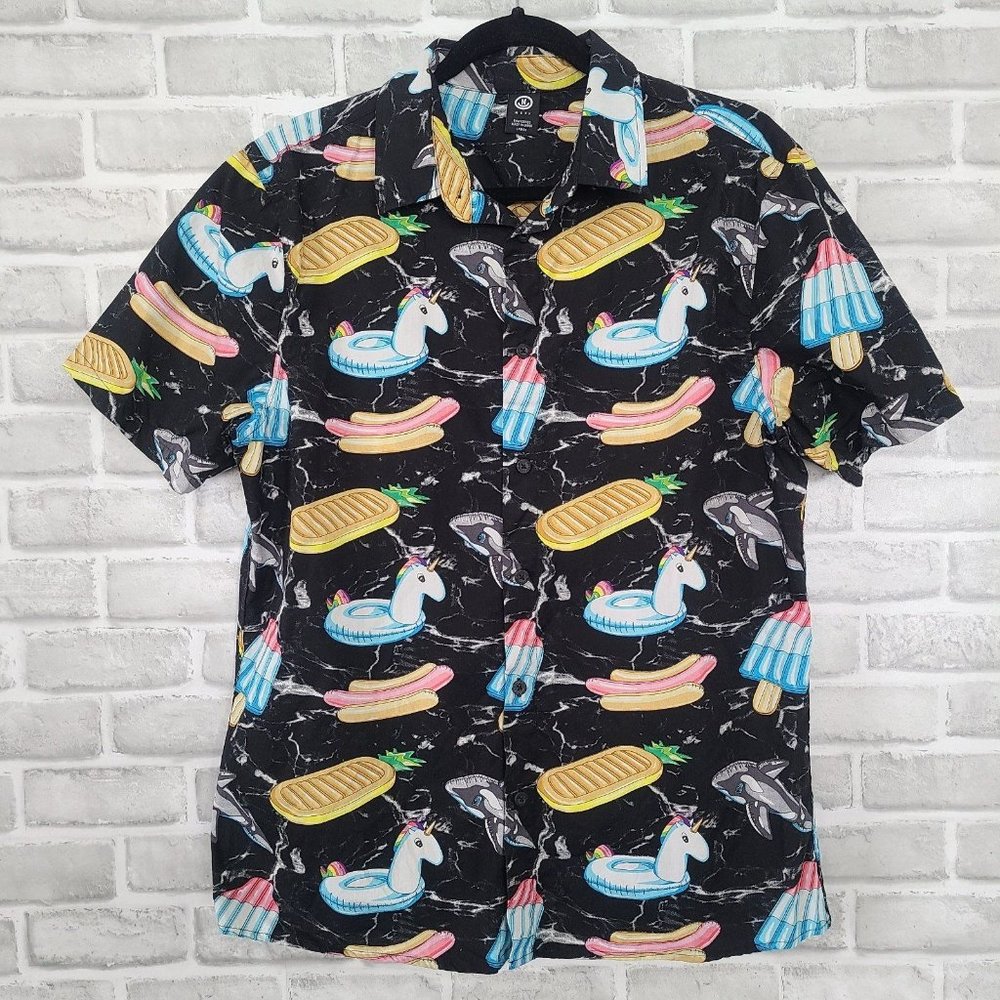 Neff Pool Party Float Ice Cream Button Shirt Large Unicorn Pineapple Graphics